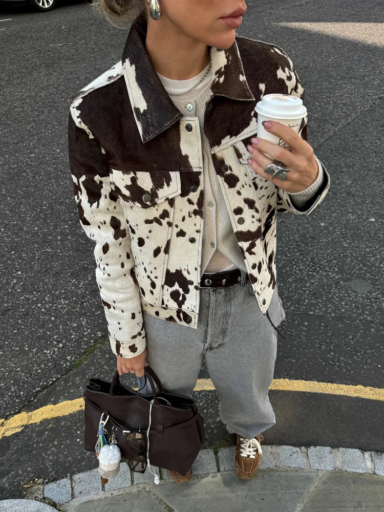 Patterned Lapel Suede Coat
