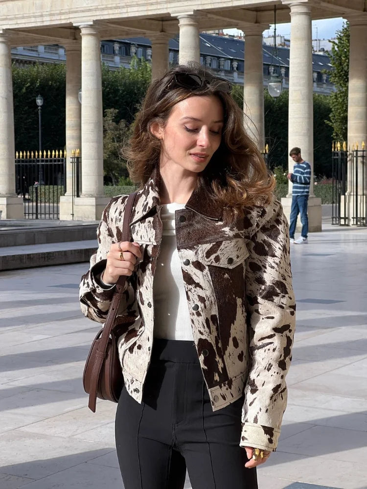 Patterned Lapel Suede Coat
