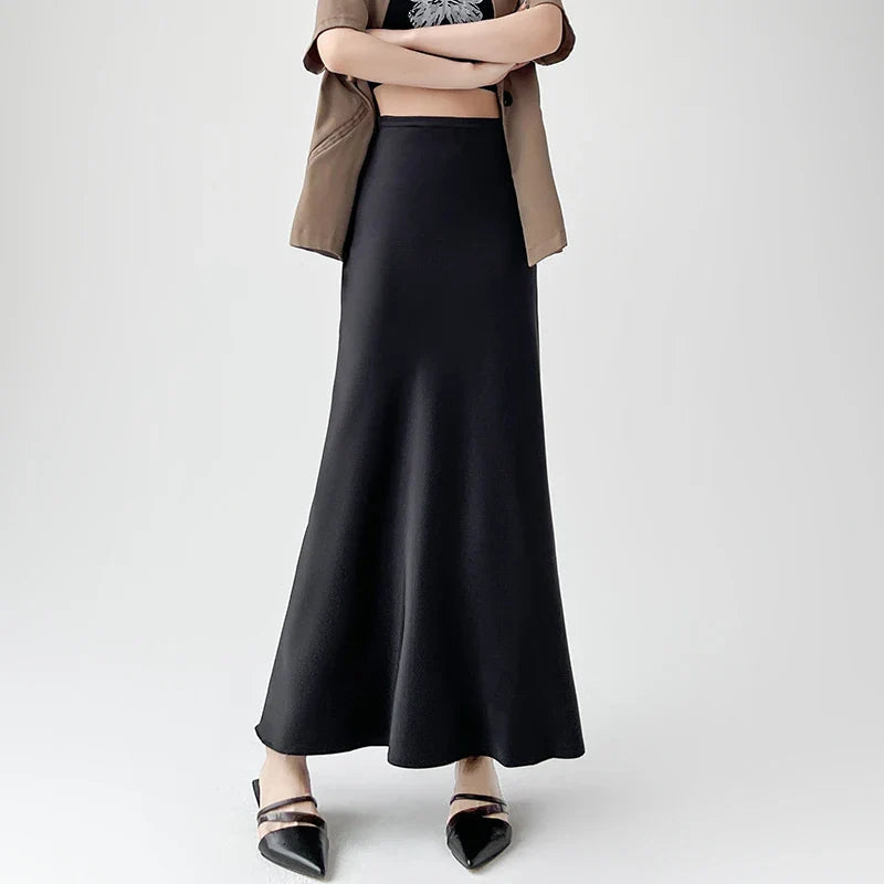 Acetate Satin Long High Waist Wrap Mermaid Skirt