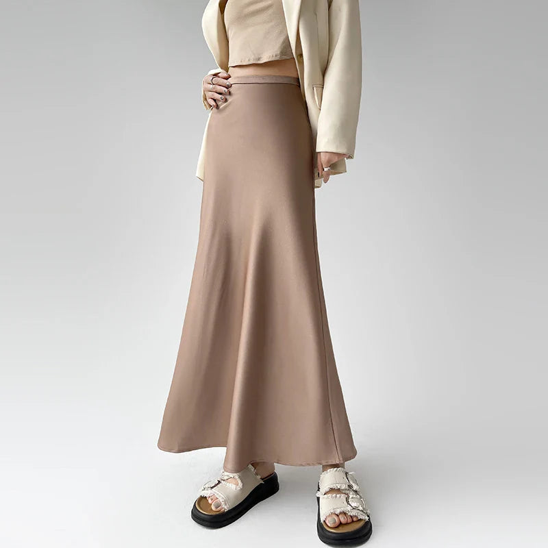 Acetate Satin Long High Waist Wrap Mermaid Skirt