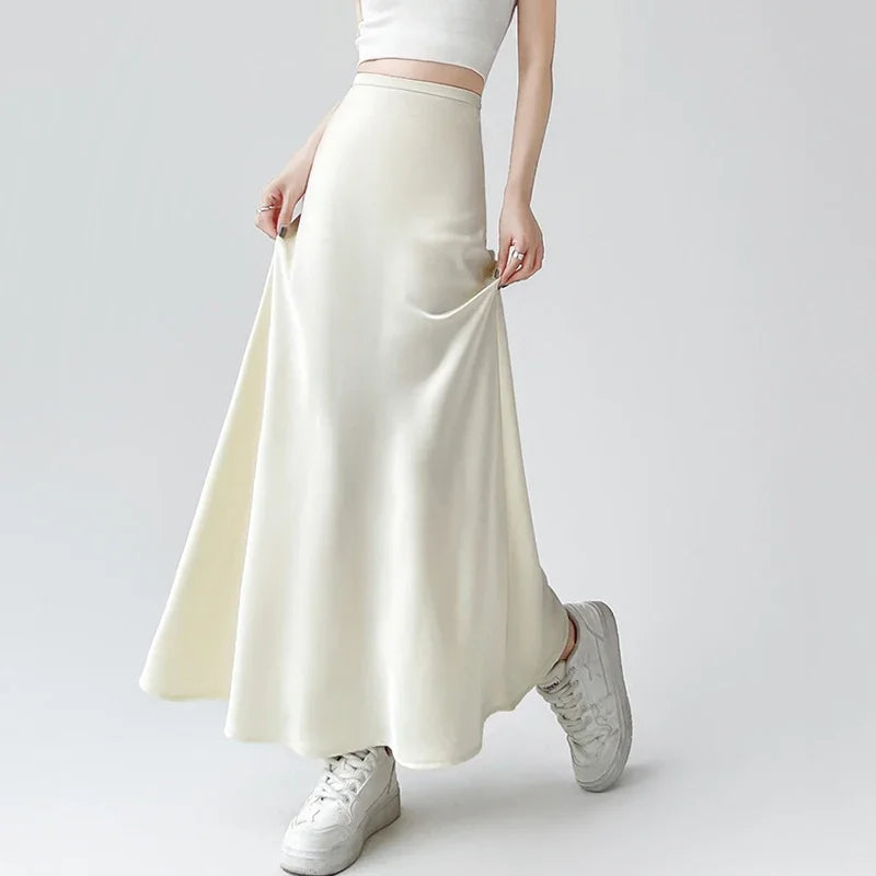 Acetate Satin Long High Waist Wrap Mermaid Skirt