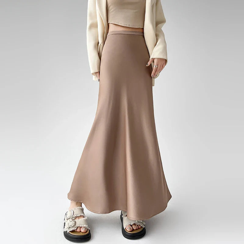 Acetate Satin Long High Waist Wrap Mermaid Skirt