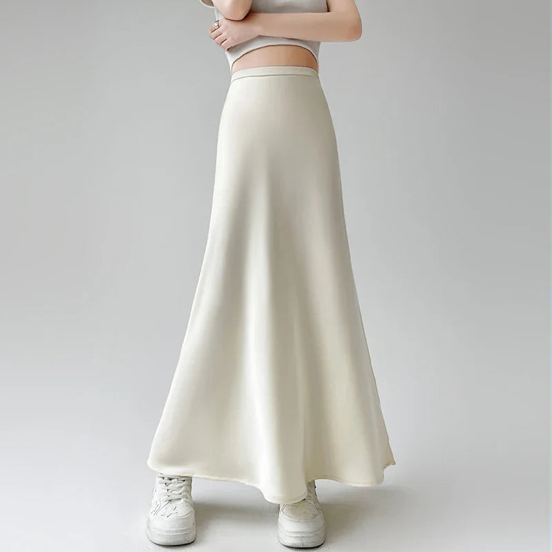 Acetate Satin Long High Waist Wrap Mermaid Skirt