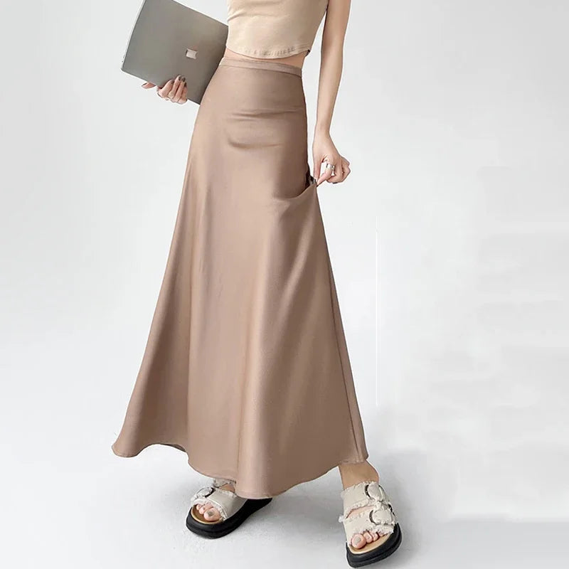 Acetate Satin Long High Waist Wrap Mermaid Skirt