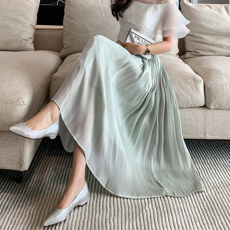 Tulle Solid Color Elastic High Waist Pleated Skirt