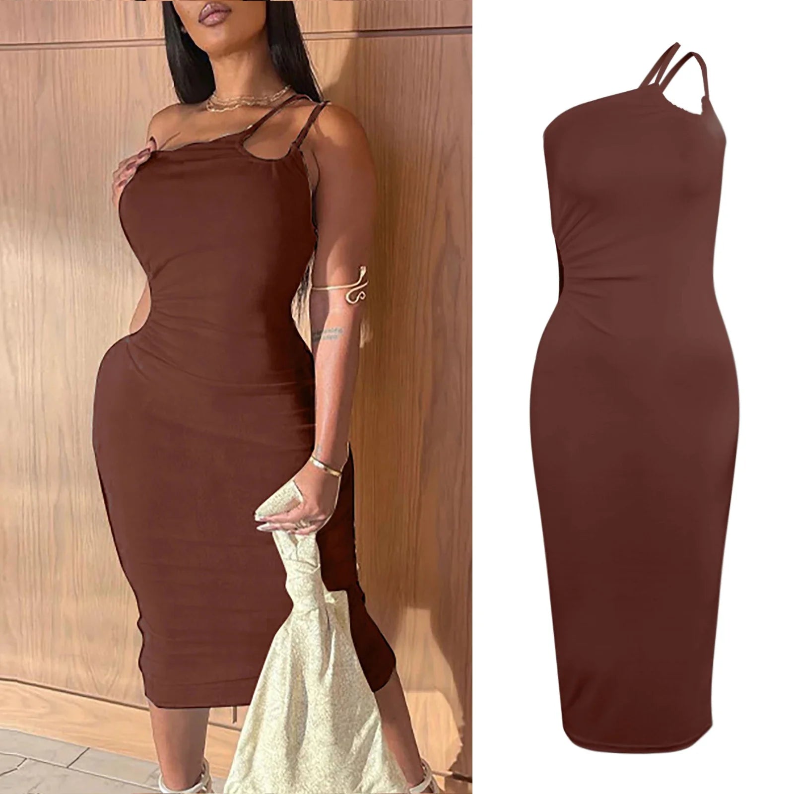 Black White Strap Bodycon Party Midi Dress