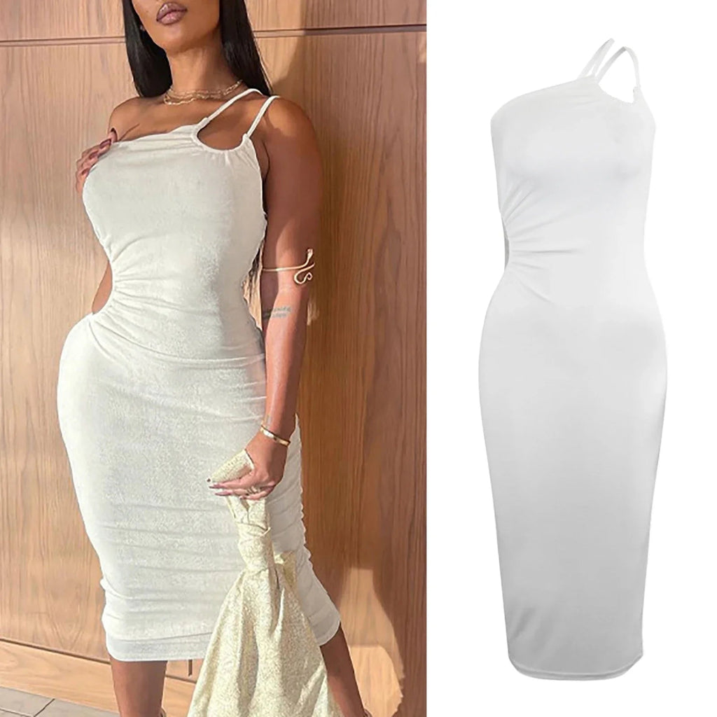 Black White Strap Bodycon Party Midi Dress