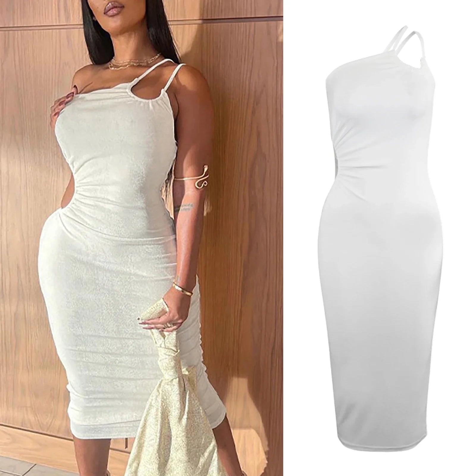 Black White Strap Bodycon Party Midi Dress