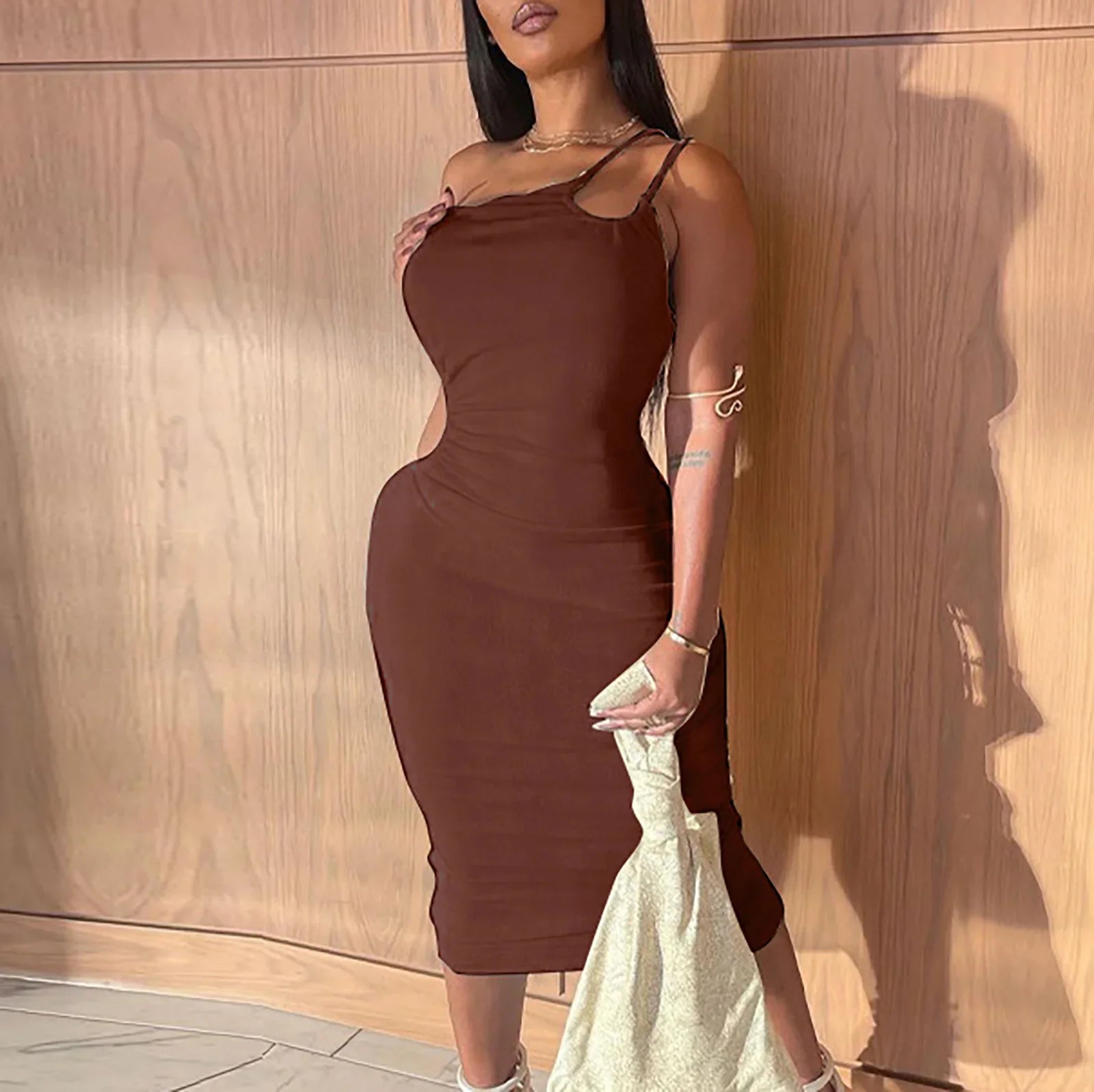 Black White Strap Bodycon Party Midi Dress