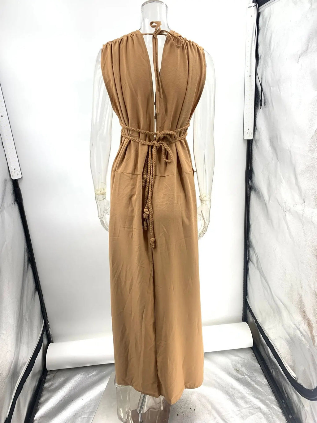Sparkle Spaghetti Strap Backless Lace Maxi Dress