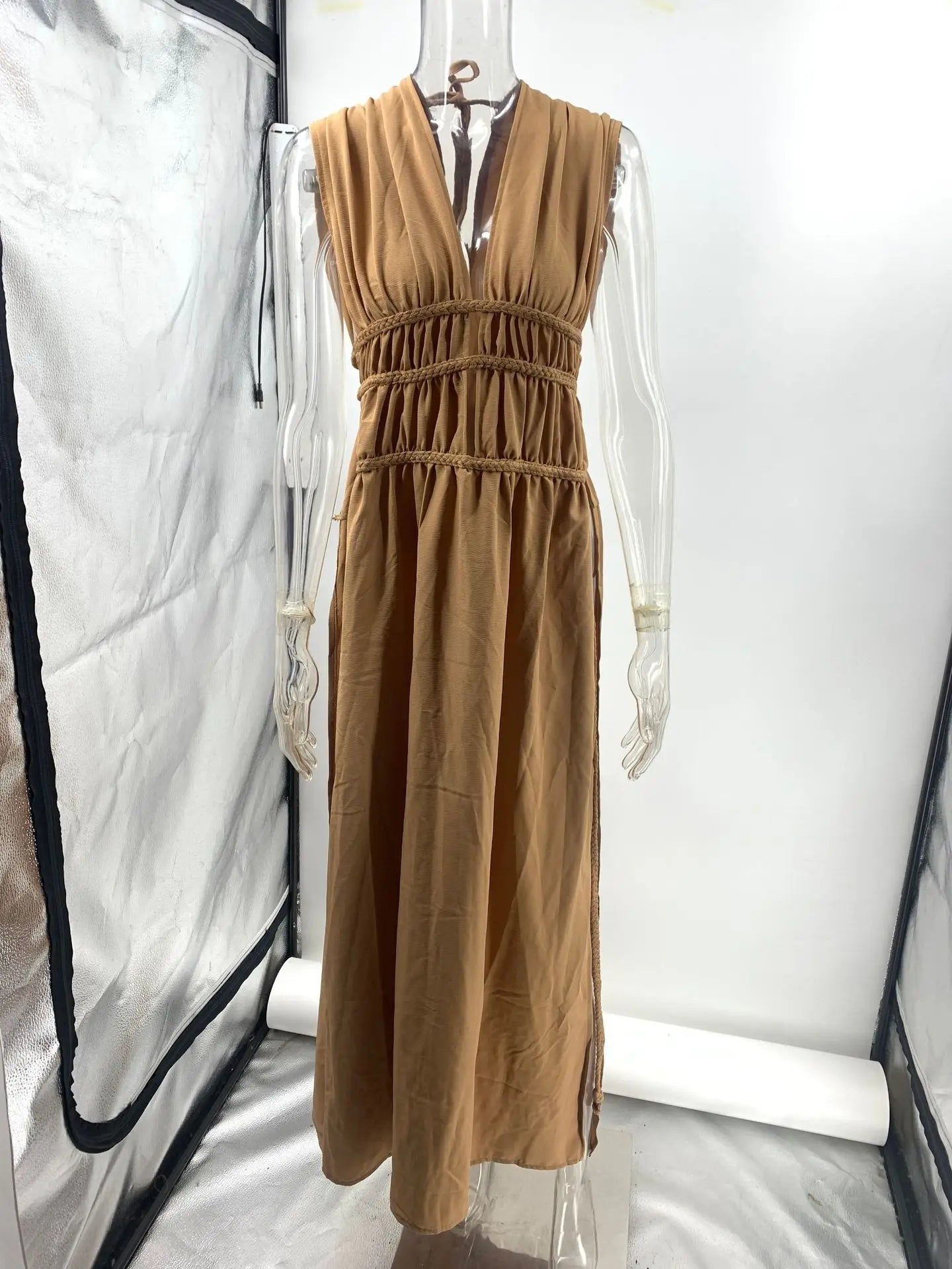 Sparkle Spaghetti Strap Backless Lace Maxi Dress