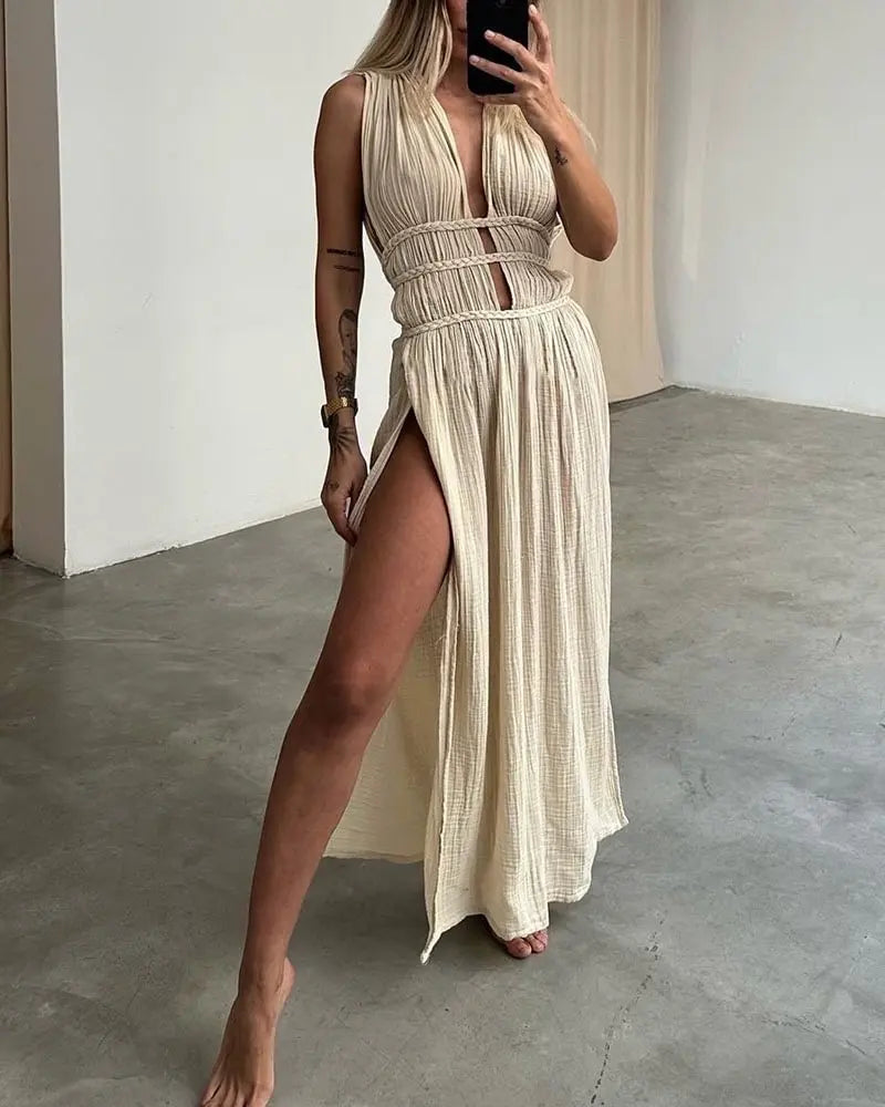 Sparkle Spaghetti Strap Backless Lace Maxi Dress