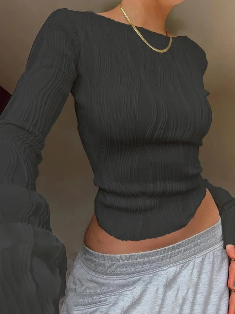 Ruched Long Sleeve Cropped Street Sweater