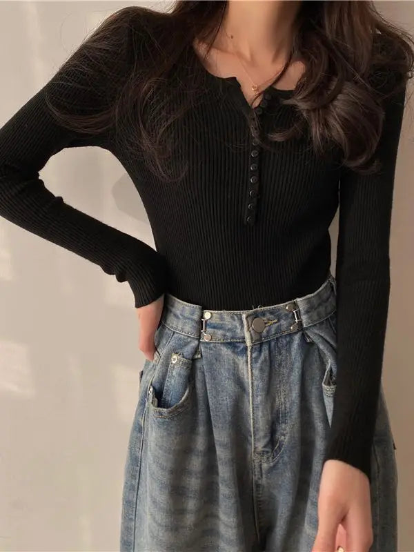 Button Front Knit Autumn Sweater