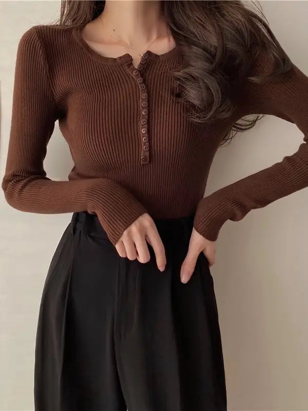 Button Front Knit Autumn Sweater