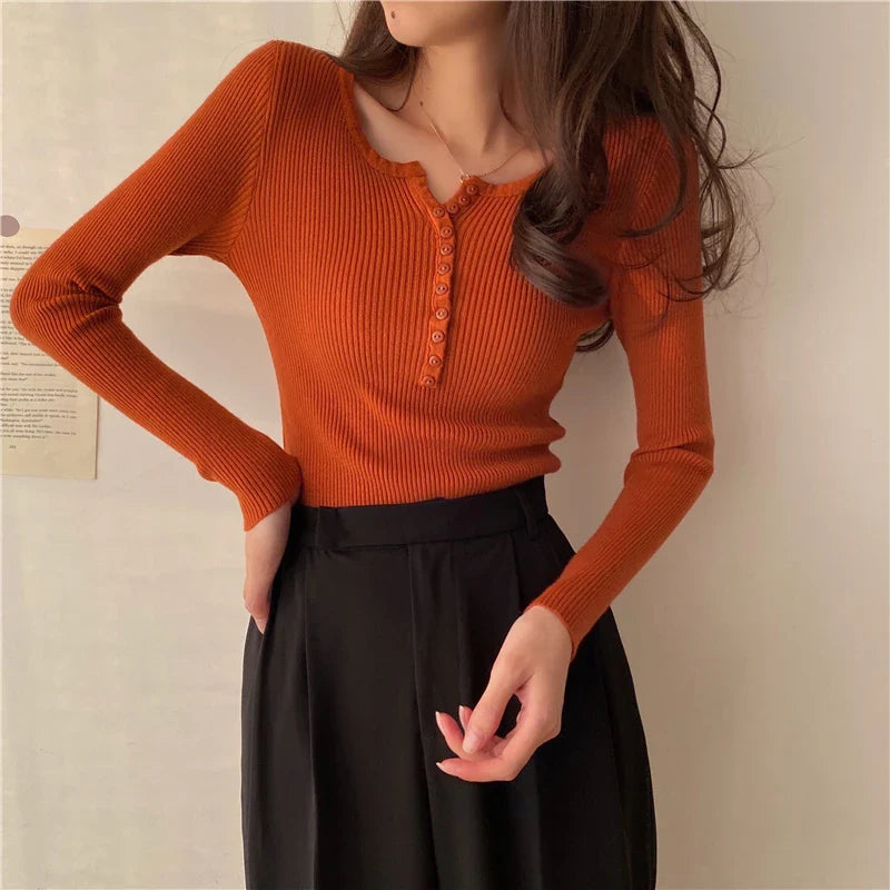 Button Front Knit Autumn Sweater