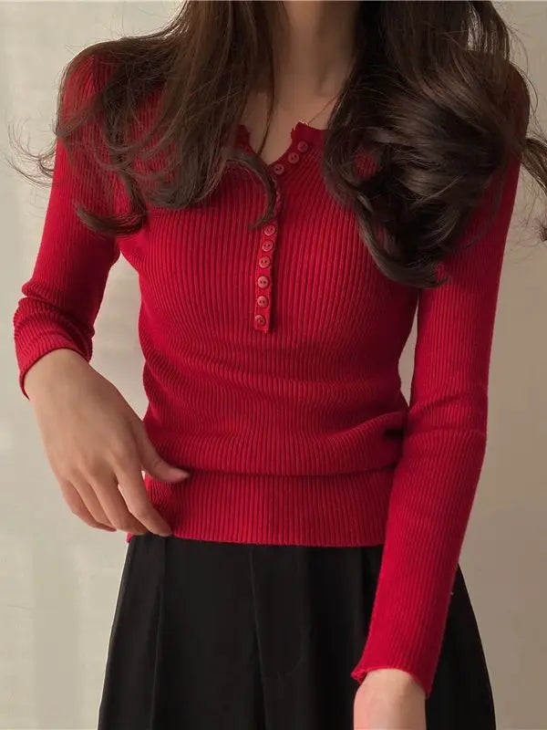 Button Front Knit Autumn Sweater