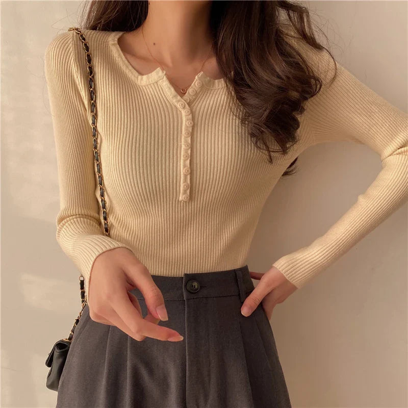 Button Front Knit Autumn Sweater