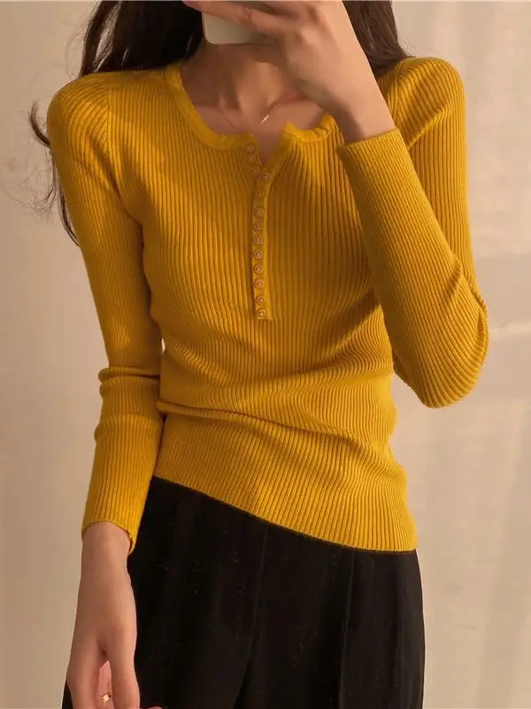 Button Front Knit Autumn Sweater