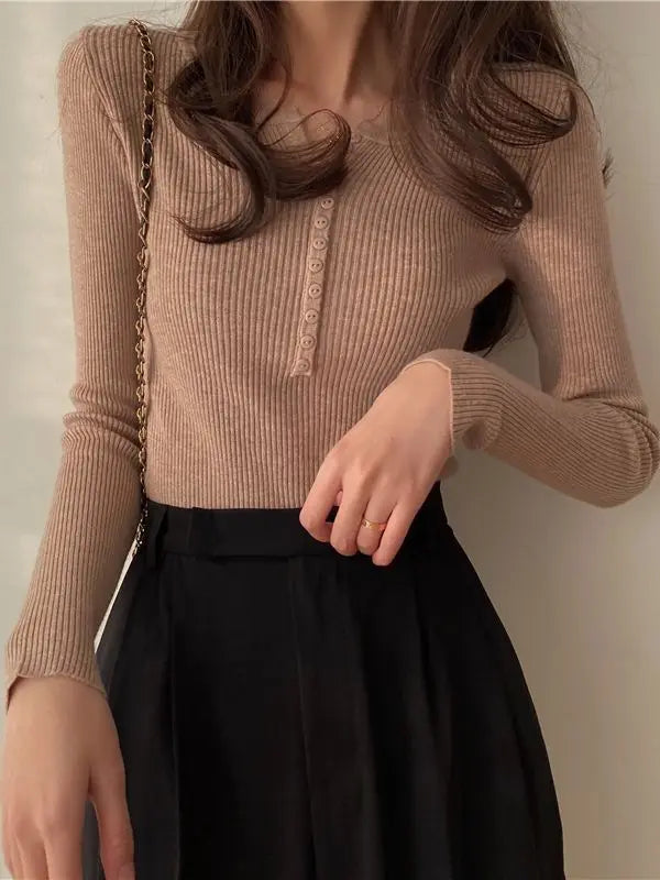 Button Front Knit Autumn Sweater