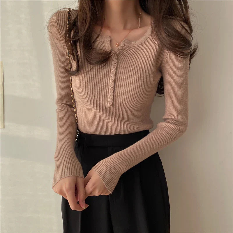 Button Front Knit Autumn Sweater