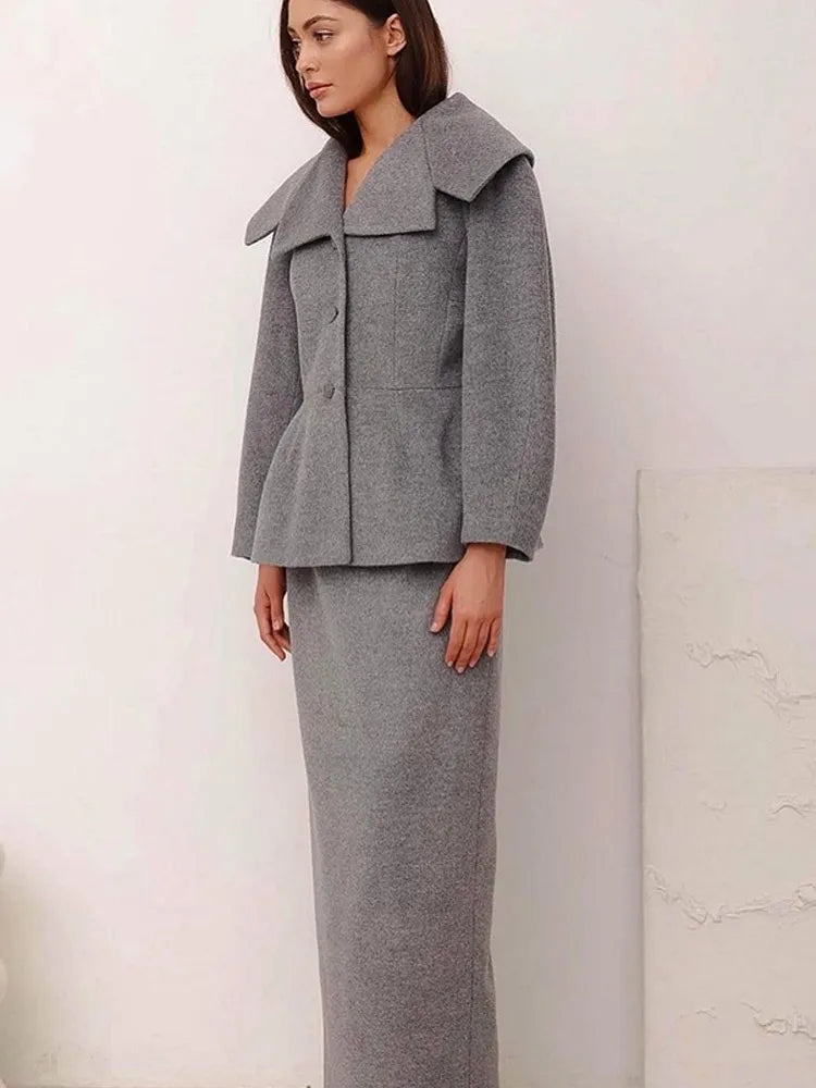 Grey Wool Blend Coat