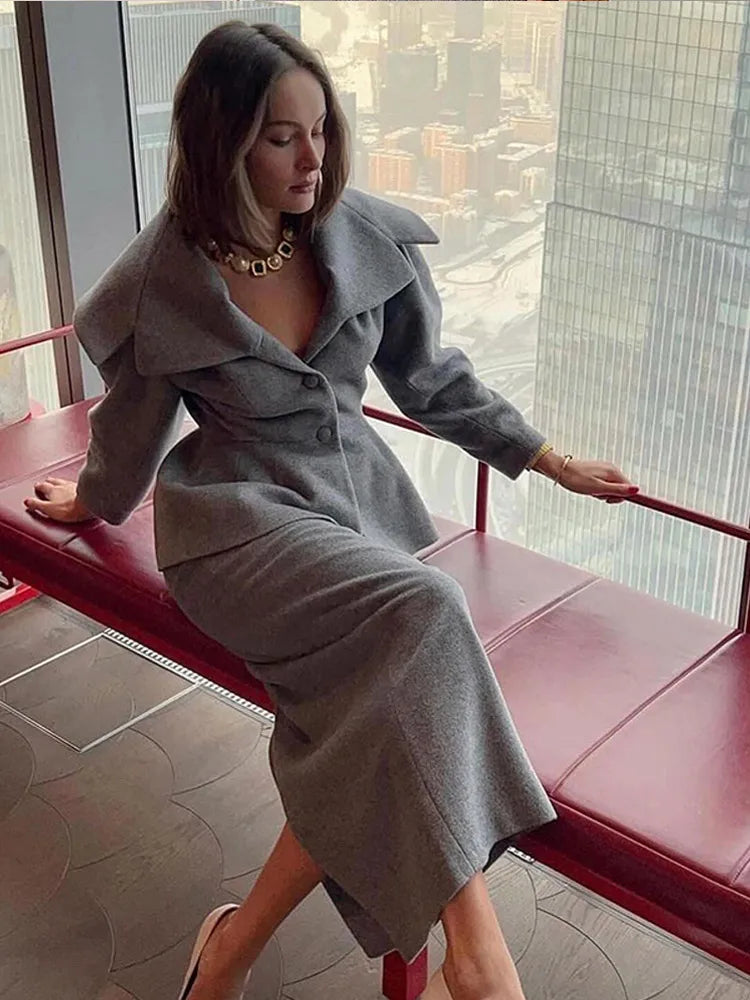 Grey Wool Blend Coat