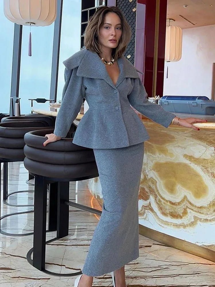 Grey Wool Blend Coat