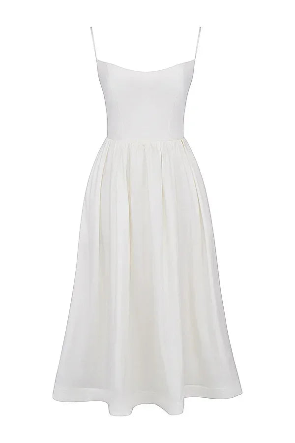 Pink White Spaghetti Strap Beach Party Midi Dress