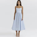 Pink White Spaghetti Strap Beach Party Midi Dress
