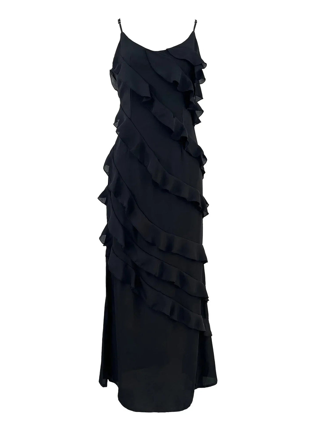 Chiffon Ruffle Backless Split Maxi Party Dress