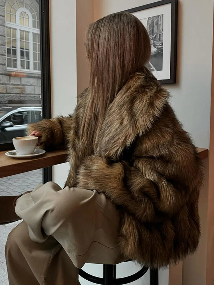 Brown Oversize Plush Lapel Coat