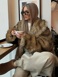 Brown Oversize Plush Lapel Coat