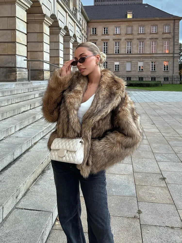 Brown Oversize Plush Lapel Coat