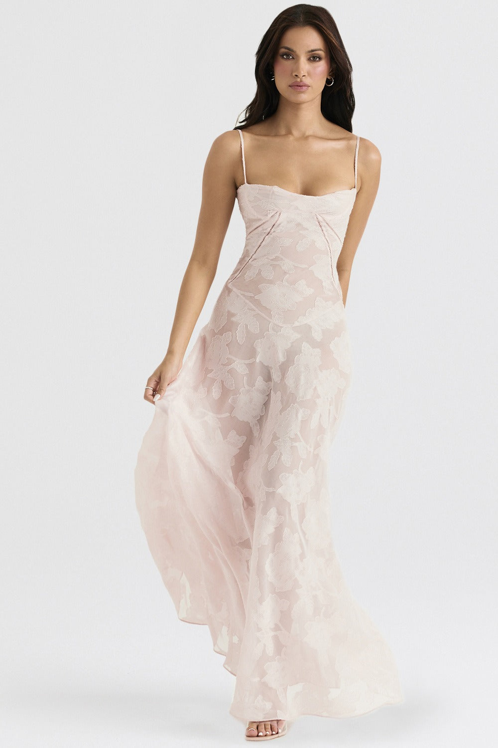 Lace Ribbon Romantic Style Maxi Dress