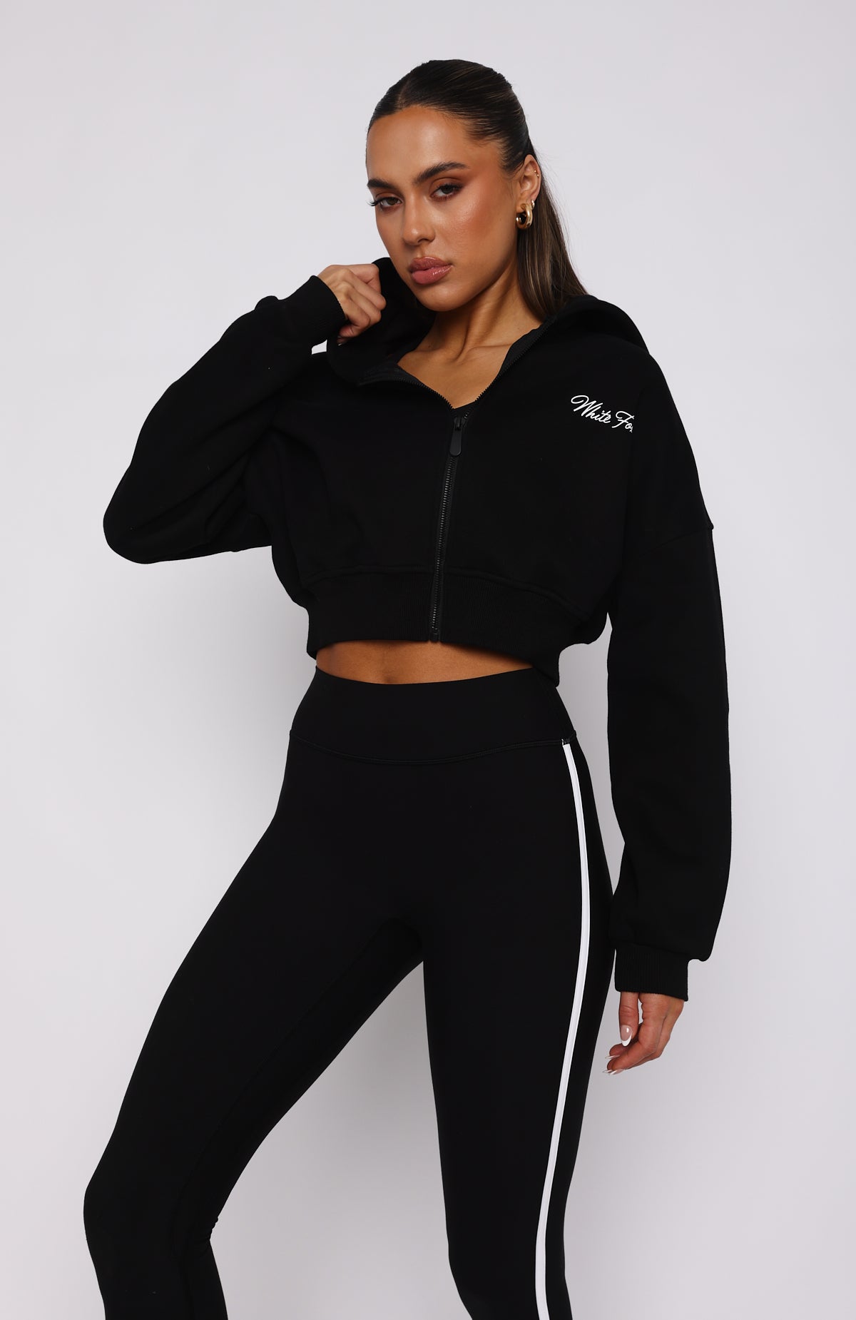 Stepping Out Cropped Black Hoodie