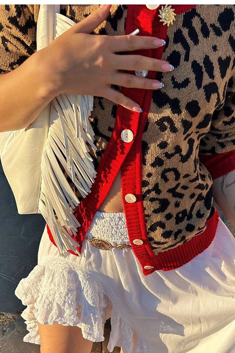 Casual Relaxed O-Neck Leopard Cardigan