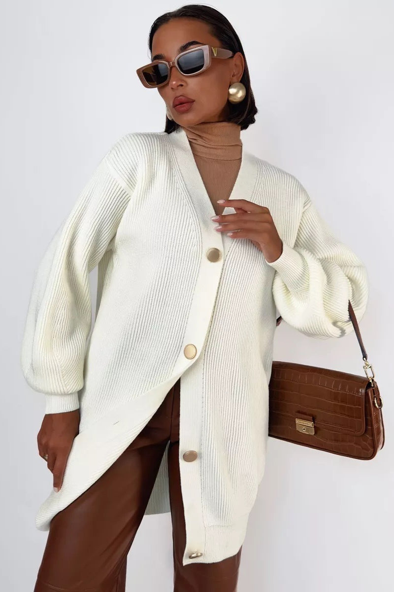 V-Neck Loose Long Knit Cardigan