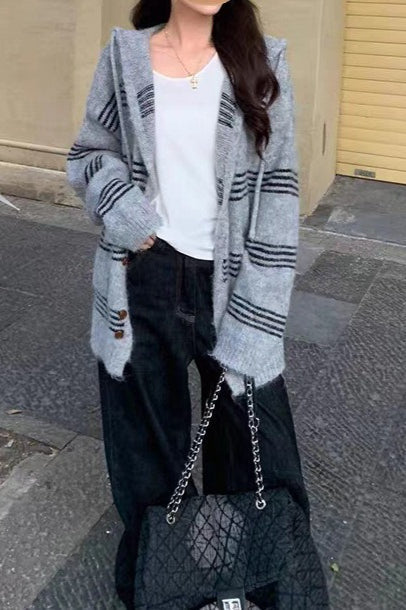 Patchwork Striped Hooded Sweater