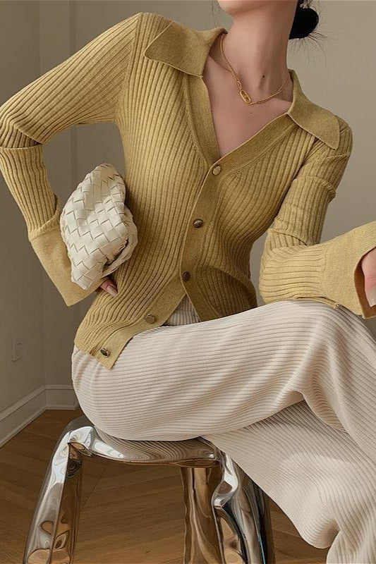 Blue V-Neck Chic Slim Knit Cardigan
