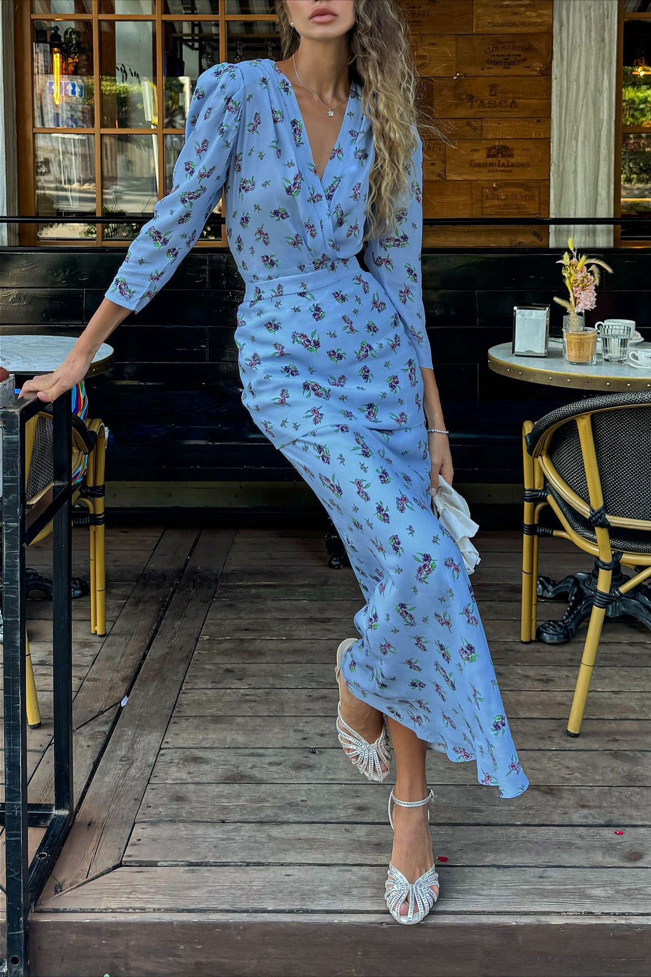 Slim Waist V Neck Graceful Floral Dress