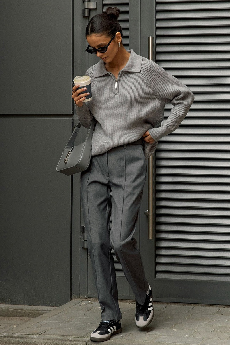 Polo Collar Pullover Knit Sweater