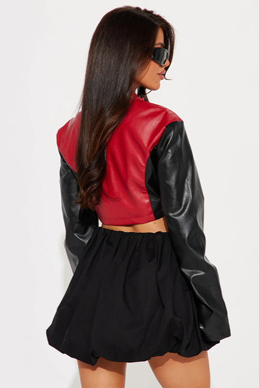 Colorblock Biker Cropped Coat