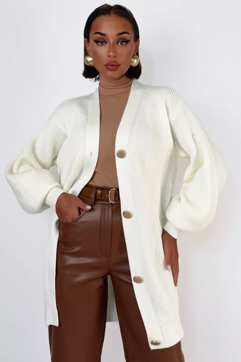 V-Neck Loose Long Knit Cardigan