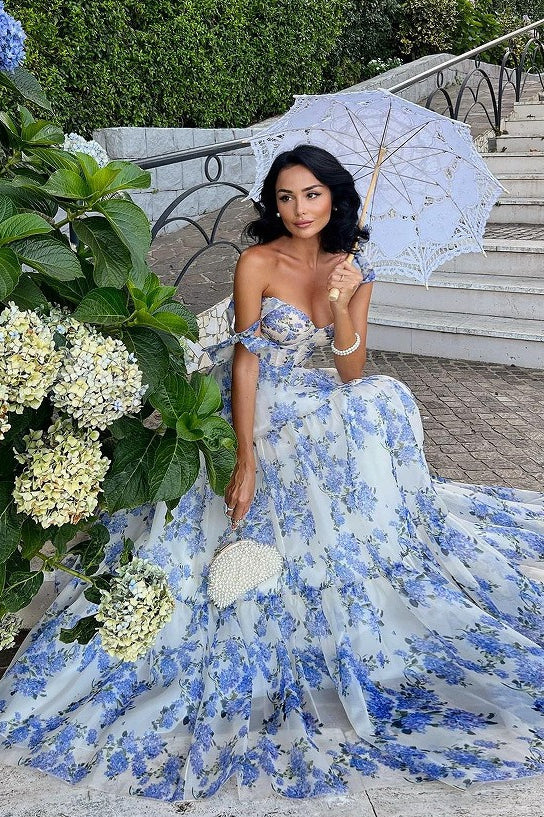 Printed Sleeveless Backless Lace-Up Floral Dress
