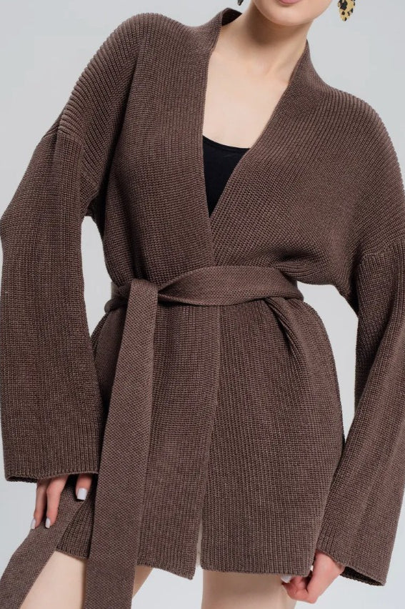 Relaxed Oversized Belted Knit Cardigan