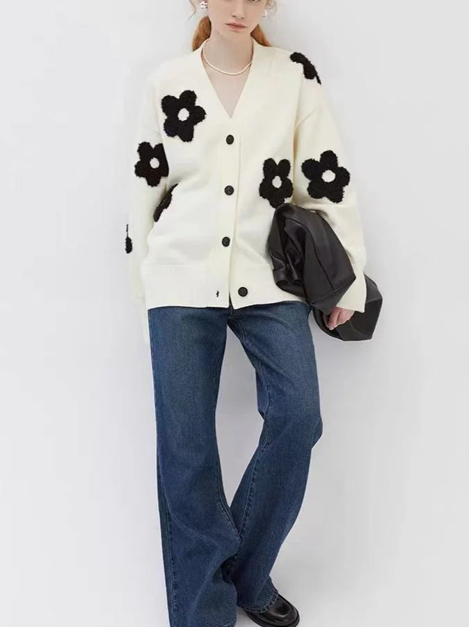 Jacquard V-Neck Knit Cardigan