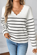 Ribbed V Neck Long Sleeve Sweater
