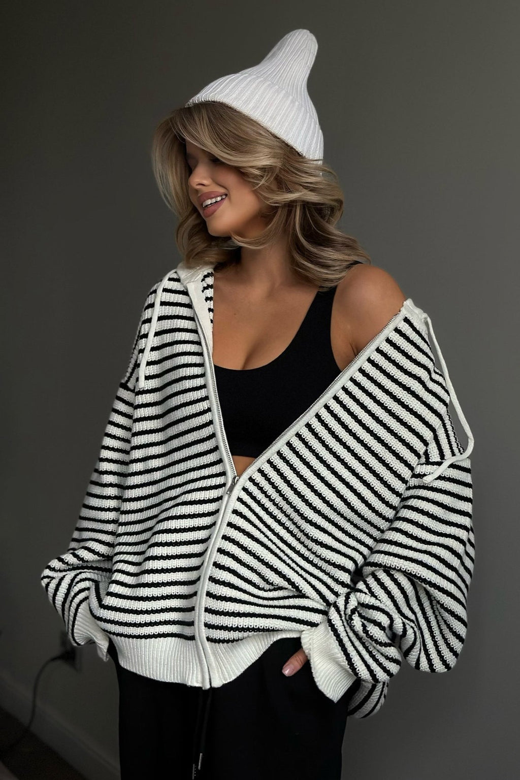 Retro Colorblock Relaxed Zip Knit Cardigan