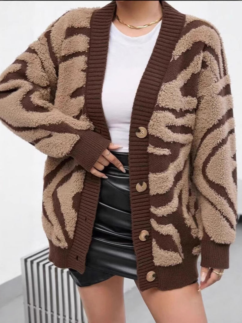 Plus Size Animal Knit Cardigan